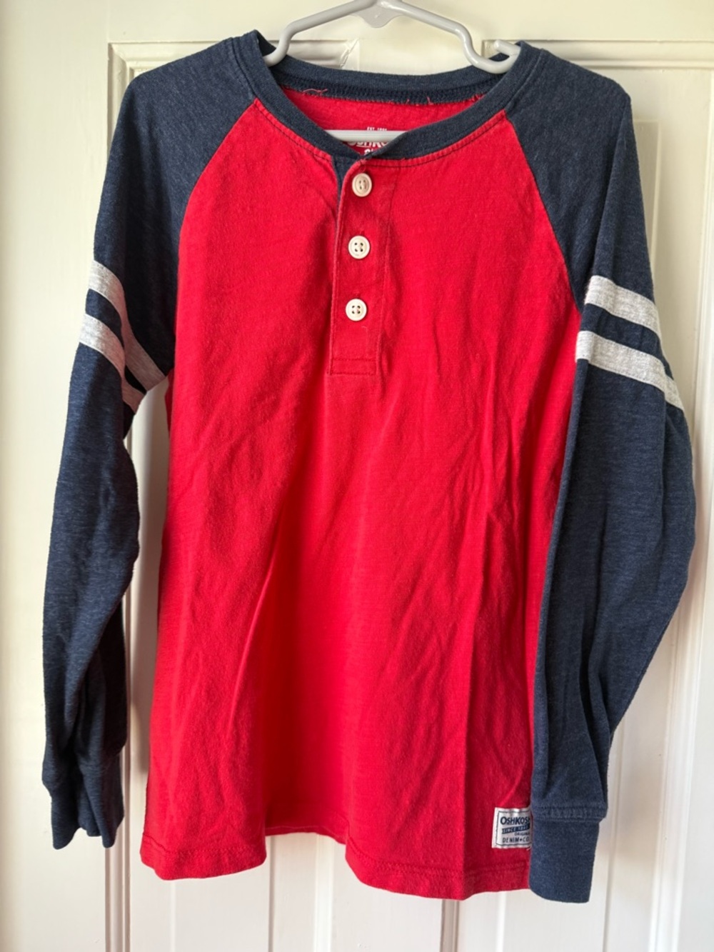 OshKosh B'gosh Red and Navy Long-Sleeve Henley Tee